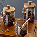 Frascos de Vidrio Herméticos con Tapa de Madera y Cuchara – Organizadores Modernos para Cocina, Café, Azúcar y Especias