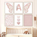 Marco Decorativo Infantil Mariposa Rosa Arcoíris Kawaii – Arte en Lienzo para Habitación de Niña