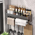 Soporte Organizador de Cocina en Aluminio – Porta Condimentos y Cuchillos Multifuncional de Pared Sin Perforacións