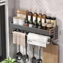 Soporte Organizador de Cocina en Aluminio – Porta Condimentos y Cuchillos Multifuncional de Pared Sin Perforacións