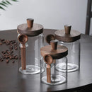 Frascos de Vidrio Herméticos con Tapa de Madera y Cuchara – Organizadores Modernos para Cocina, Café, Azúcar y Especias