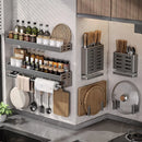 Soporte Organizador de Cocina en Aluminio – Porta Condimentos y Cuchillos Multifuncional de Pared Sin Perforacións