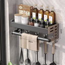 Soporte Organizador de Cocina en Aluminio – Porta Condimentos y Cuchillos Multifuncional de Pared Sin Perforacións