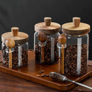 Frascos de Vidrio Herméticos con Tapa de Madera y Cuchara – Organizadores Modernos para Cocina, Café, Azúcar y Especias