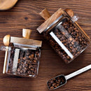 Frascos de Vidrio Herméticos con Tapa de Madera y Cuchara – Organizadores Modernos para Cocina, Café, Azúcar y Especias