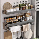 Soporte Organizador de Cocina en Aluminio – Porta Condimentos y Cuchillos Multifuncional de Pared Sin Perforacións