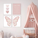 Marco Decorativo Infantil Mariposa Rosa Arcoíris Kawaii – Arte en Lienzo para Habitación de Niña