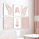 Marco Decorativo Infantil Mariposa Rosa Arcoíris Kawaii – Arte en Lienzo para Habitación de Niña